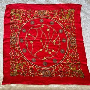 Red and Gold Silk Patterned Scarf